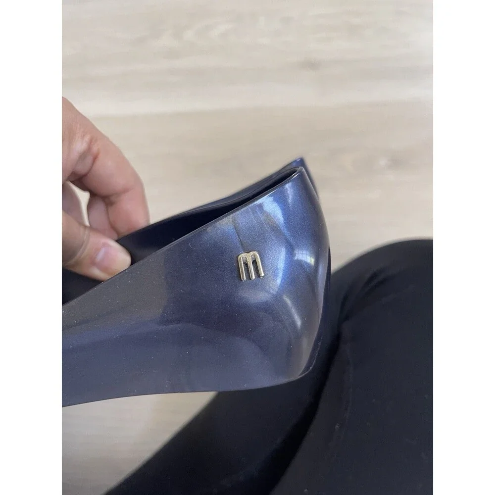 Mini Melissa Girls Blue Star Bow Jelly Flats Slip-On US 4 EU 35 Farmcore Vegan